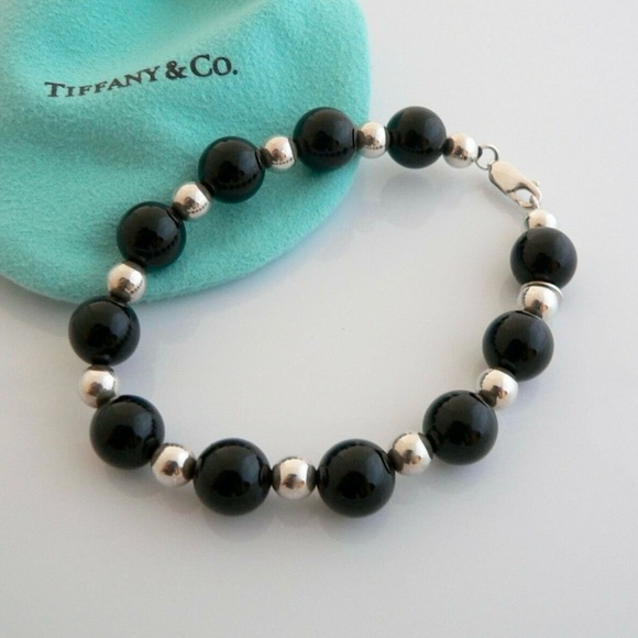 Vintage Tiffany & Co. Black Onyx & Sterling Silver Bead Bracelet Rare Find 8” - Picture 1 of 5